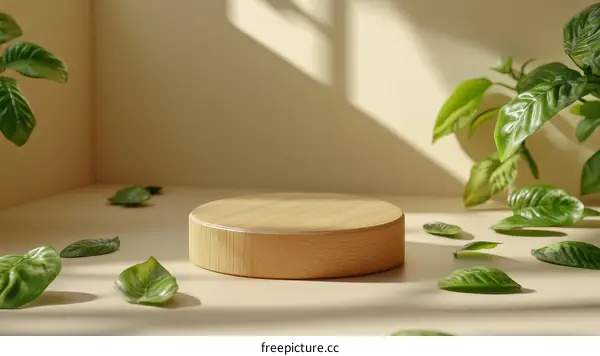 Wooden Display Podium with Nature Decor