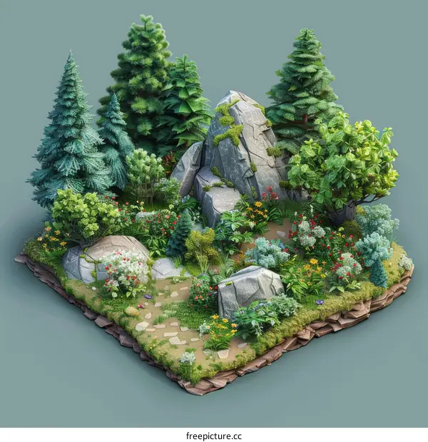 Enchanted Forest Clearing: Isometric View