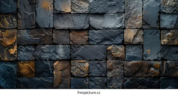 Brown and Gray Split-Face Slate Brick Wall Texture Background
