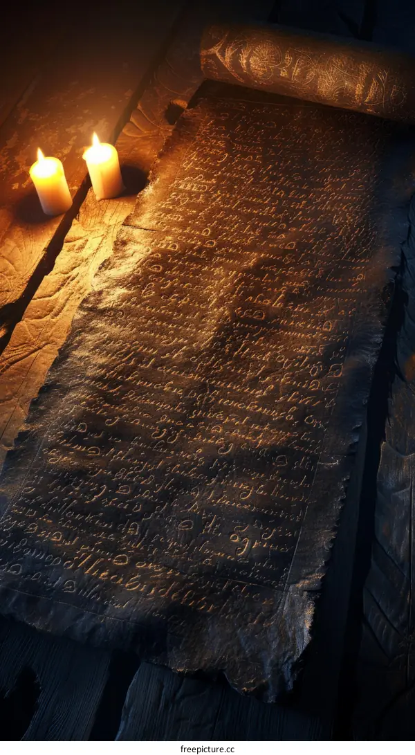 ancient magic ritual paper with glowing symbols and candles