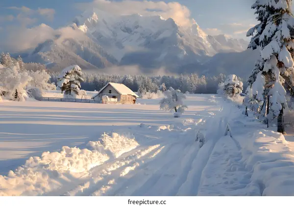 Winter Wonderland with Snow Covered Road