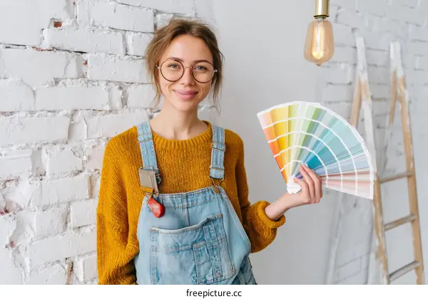 Woman holding color swatches for home renovation