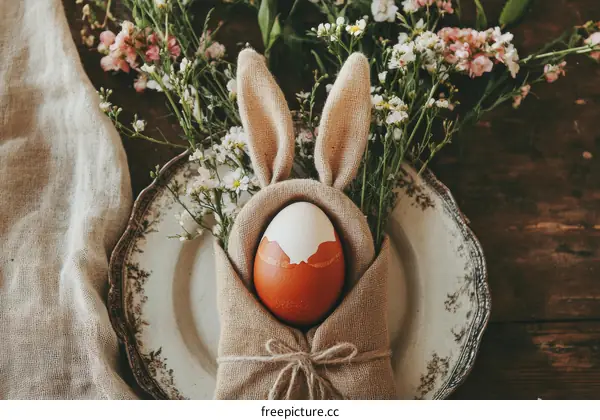 Easter Table Setting with a Decorated Egg