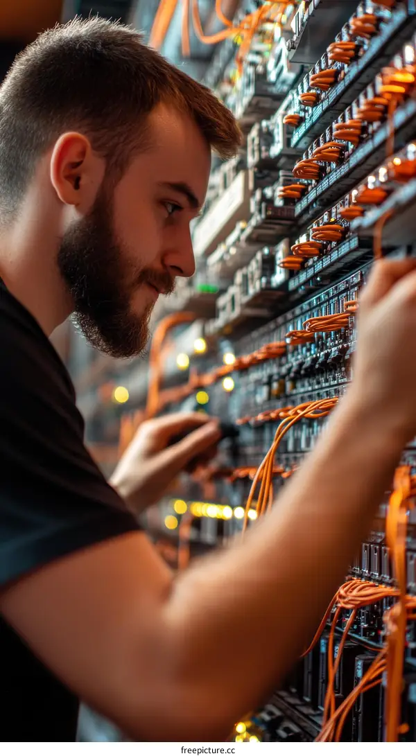 Technician Working on Server Rack