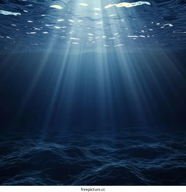Underwater scene with sunlight shining through the water