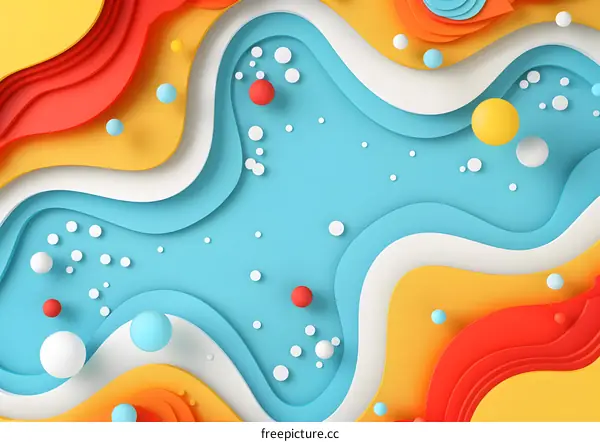 Abstract 3D Paper Cut Background With Colorful Shapes And Balls