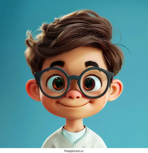 3D Rendered Boy with Glasses Illustration