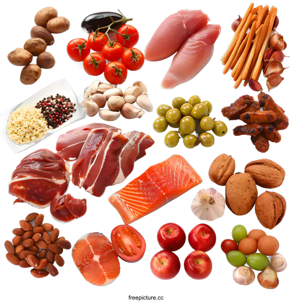 [Transparent Background PNG]Healthy Food Collage with Various Ingredients for a Balanced Diet