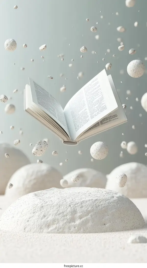 Floating Book Among Abstract Stones