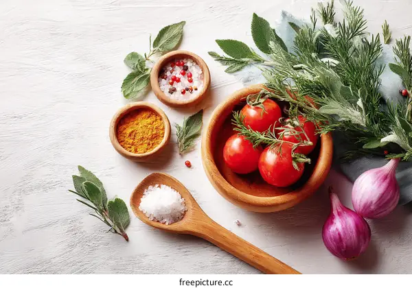 Colorful Fresh Herbs and Spices Food Ingredients