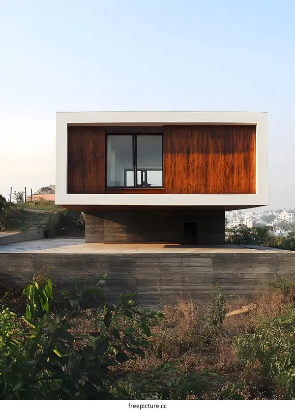 Modern House with Wood Panels and Large Windows