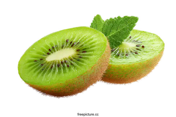 [Transparent Background PNG]Fresh Kiwi Fruit Slices with Mint