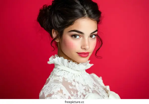 Portrait of a Beautiful Woman in Elegant Lace Dress