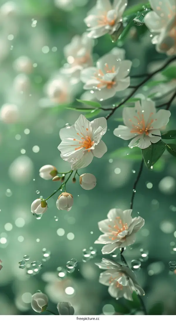 White Flowers with Water Droplets