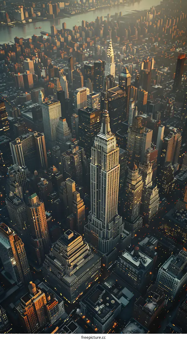 Aerial View of New York City Skyline at Sunrise
