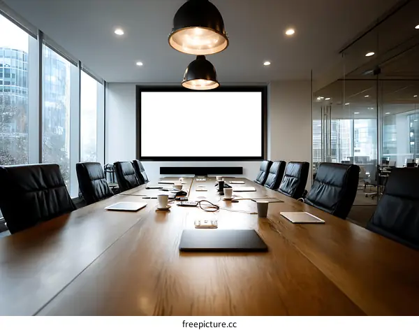 Modern Business Conference Room with Empty Screen
