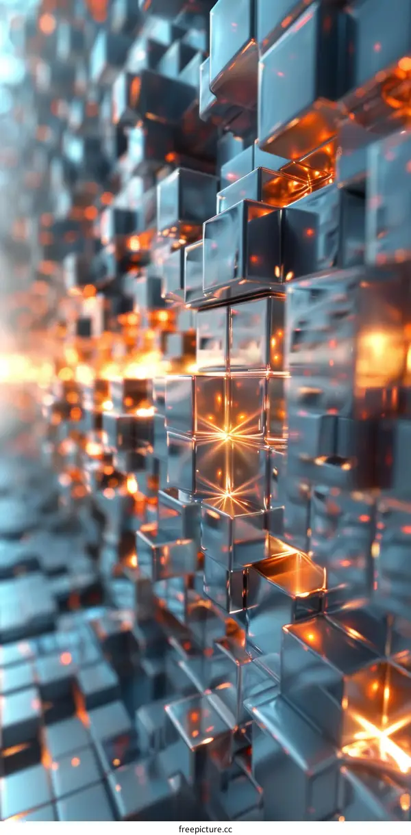 Blue and orange glowing cubes background