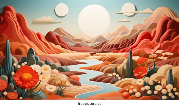 River running through surreal desert landscape