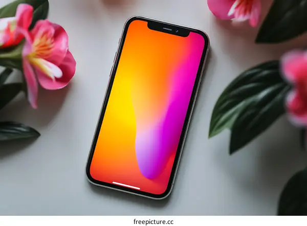 Close up of a Phone with a Colorful Gradient Screen