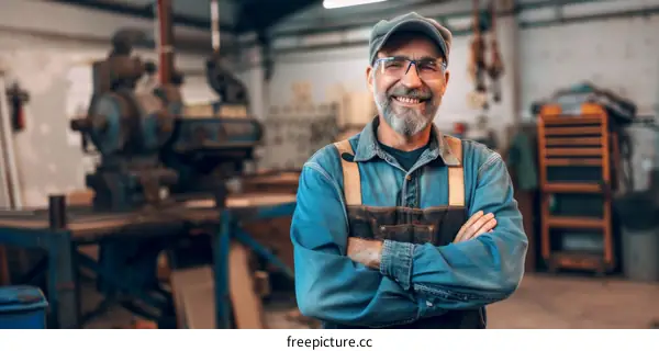 Portrait of a smiling male carpenter in his workshop