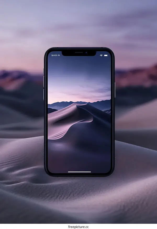 Black Smartphone with Sand Dunes Background