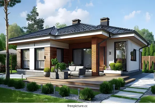 Modern one story house with terrace