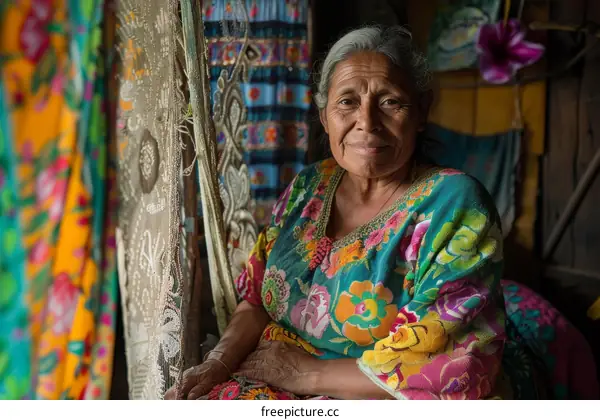 Elderly Indigenous Woman in Traditional Attire