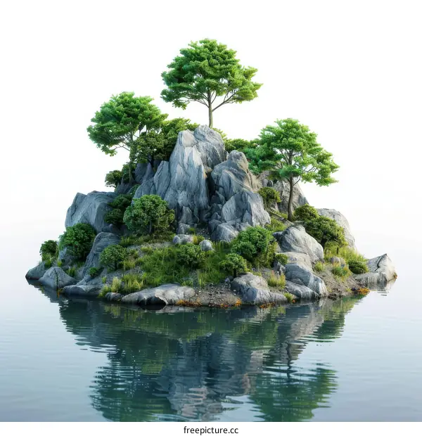 Rocky Islet Jutting from the Sea Exhibiting Lush Greenery