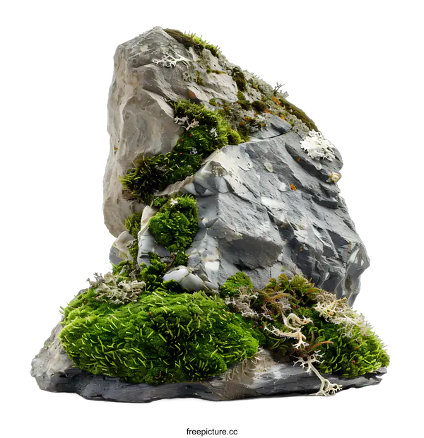 [Transparent Background PNG]Green Moss Covered Rock Isolated On White Background
