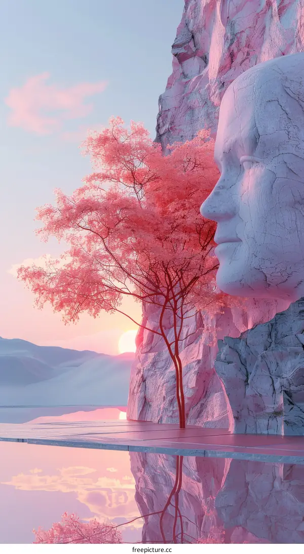 Mystical Pink Sunset Over Majestic Mountains