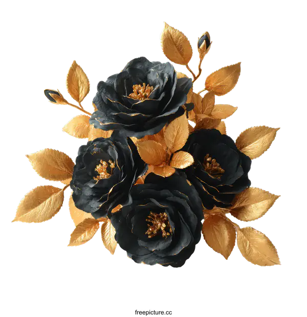 [Transparent Background PNG]Luxury Black and Gold Flower Arrangement
