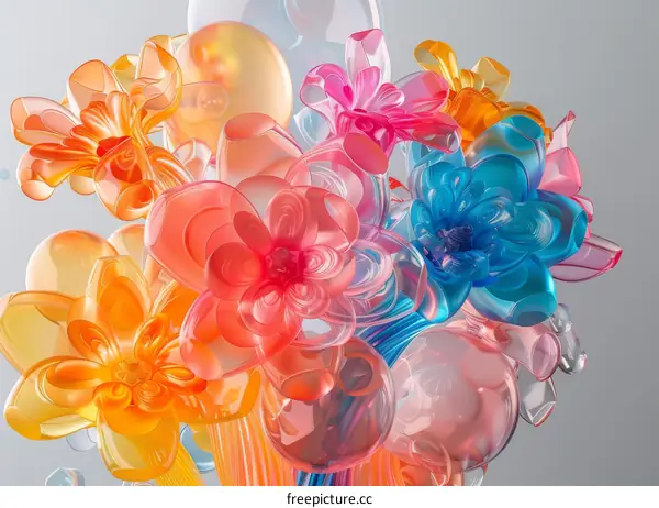 3D rendering of colorful translucent flowers