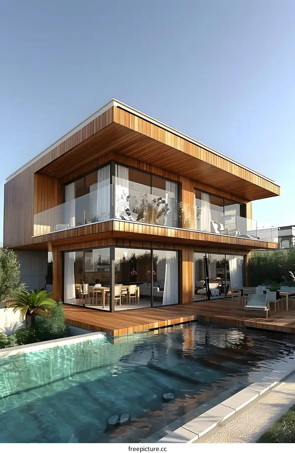 Modern Wooden House With Swimming Pool