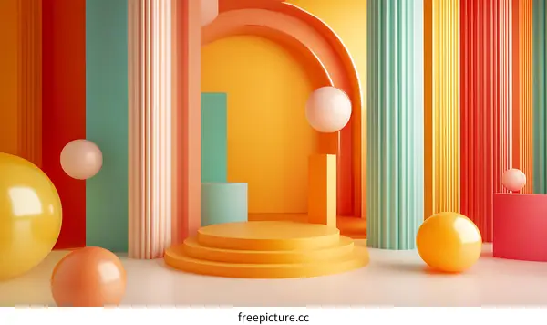 Abstract Geometric Shapes Background with Colorful Columns and Spheres