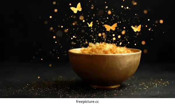 Golden Bowl with Butterflies and Glitter