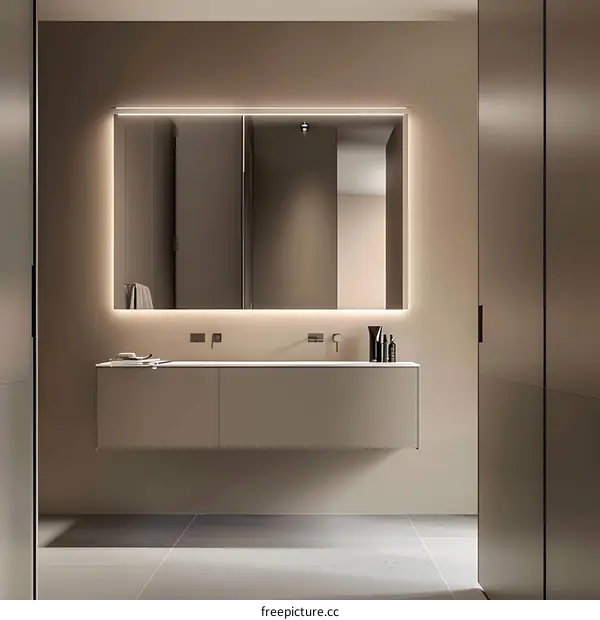 Modern Bathroom Interior Design with Illuminated Mirror