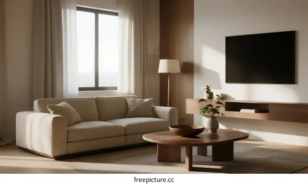 Modern Living Room with Sofa and Wall-mounted TV