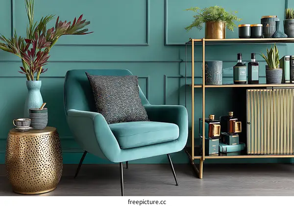 Teal Living Room Decor with Gold Accents