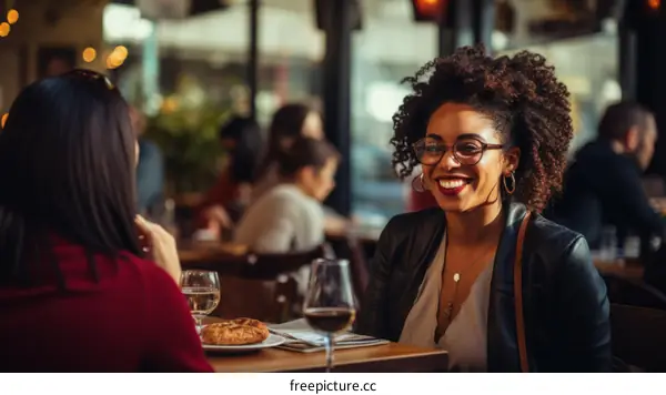 Two friends having lunch at a restaurant