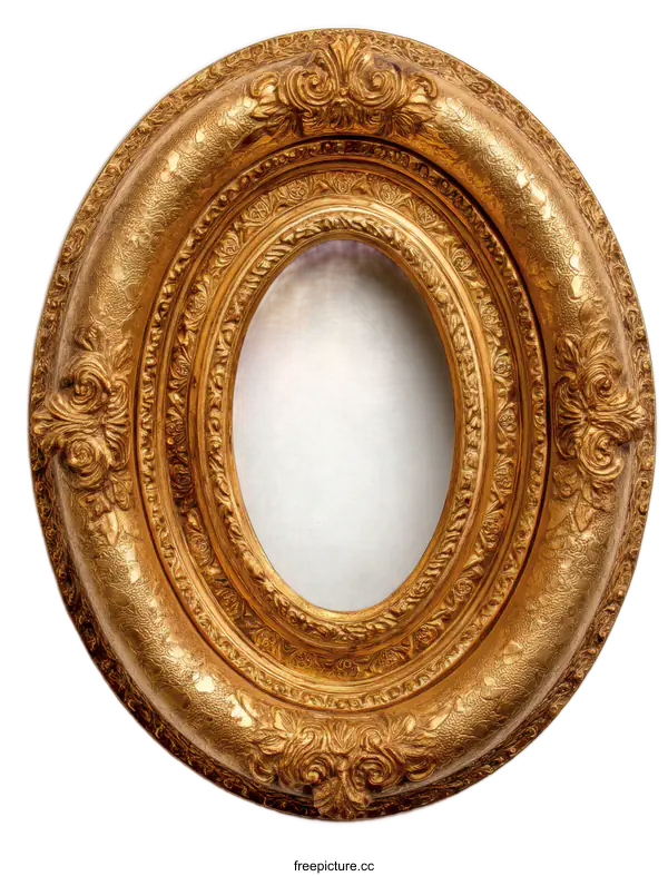 [Transparent Background PNG]Vintage Ornate Gold Oval Picture Frame