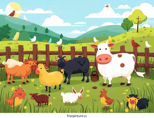 Cute Cartoon Farm Animals Illustration