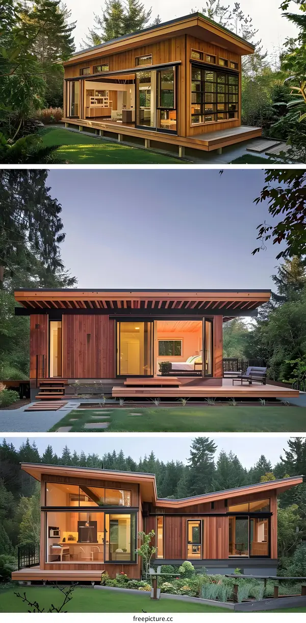 Modern Wooden House with Large Windows and Deck