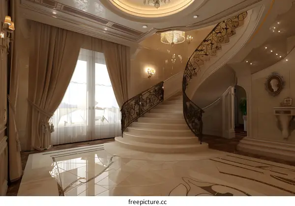 Luxury Home Interior Design With Marble Staircase