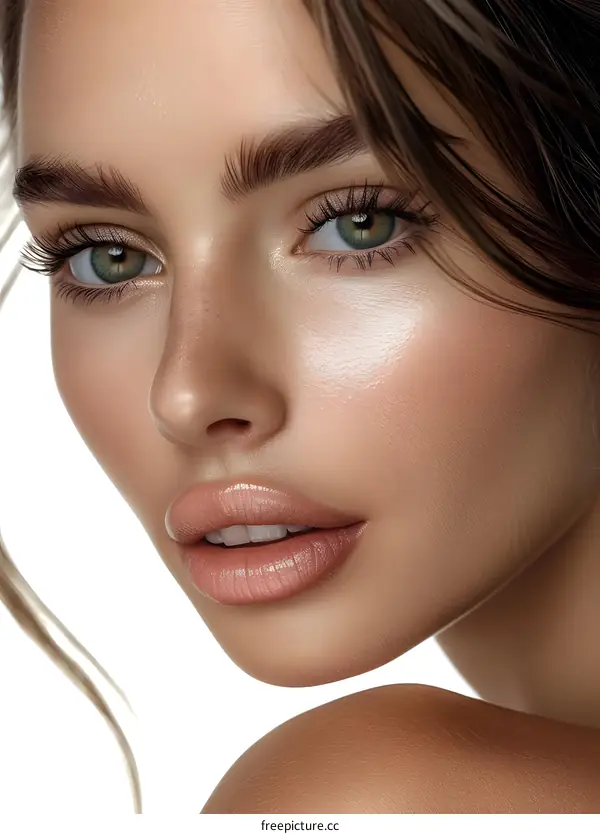 Beautiful Woman with Green Eyes and Soft Skin