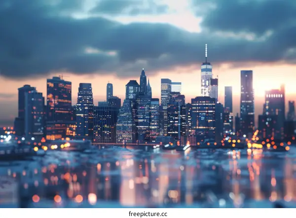 Night View of New York City Skyline with Hudson River