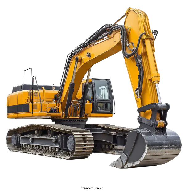[Transparent Background PNG]Large Yellow Excavator Isolated on White Background