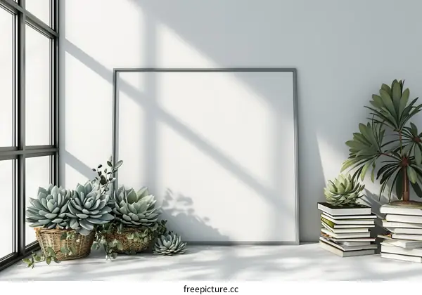 A Bright Room with a Plant and a Picture Frame