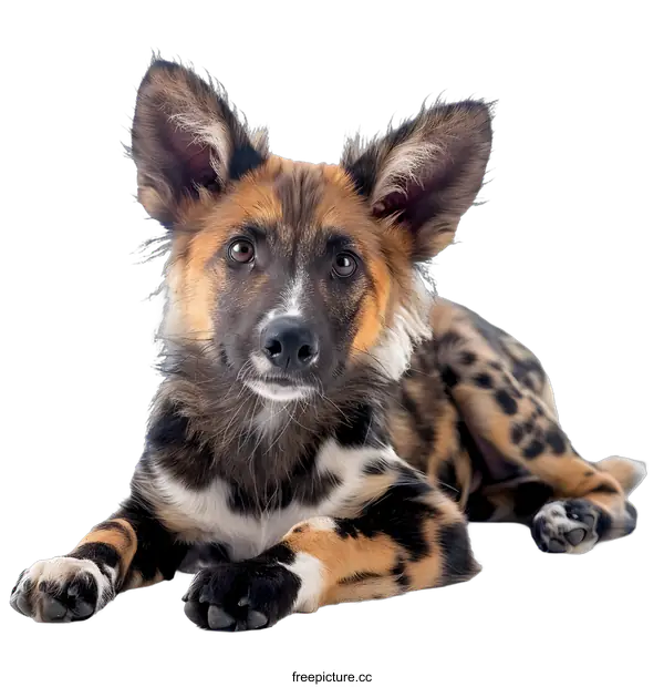 [Transparent Background PNG]Portrait of a cute African Wild Dog puppy lying down