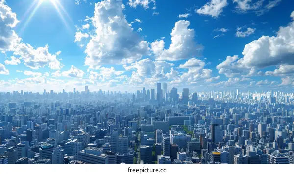 City Skyline with Blue Sky and Clouds