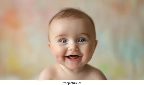 Portrait of a happy baby with blue eyes and dimples